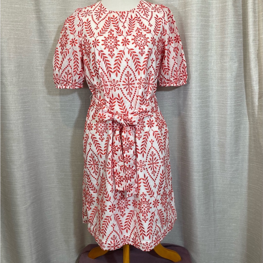 Ann Taylor Red and White Puff Sleeve Dress for Summer Socials
